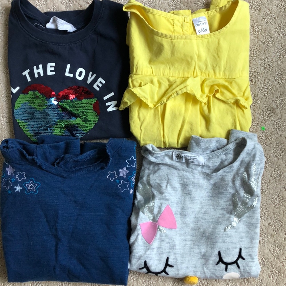 H.M, Carter’s, etc - 4 Little Girl’s Tops, Size 6